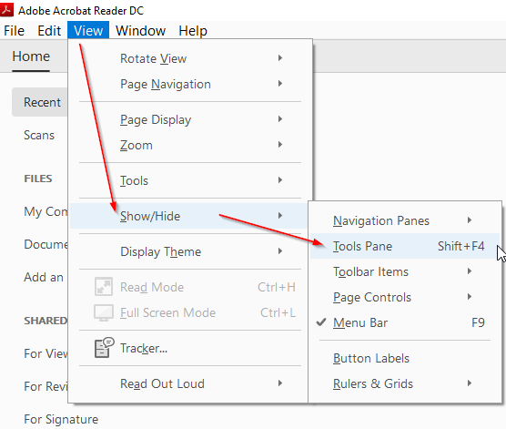 Adobe Reader Hide Or Remove Tool Pane How To Helpdesk