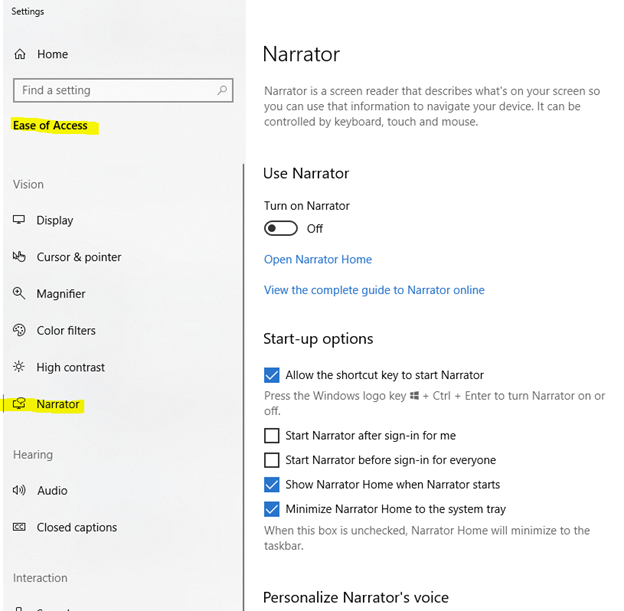 windows 10 how to turn off narrator