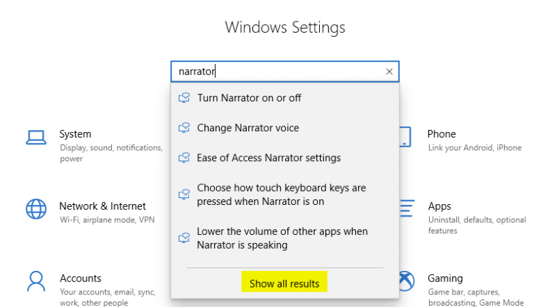 windows 8.1 turn off narrator