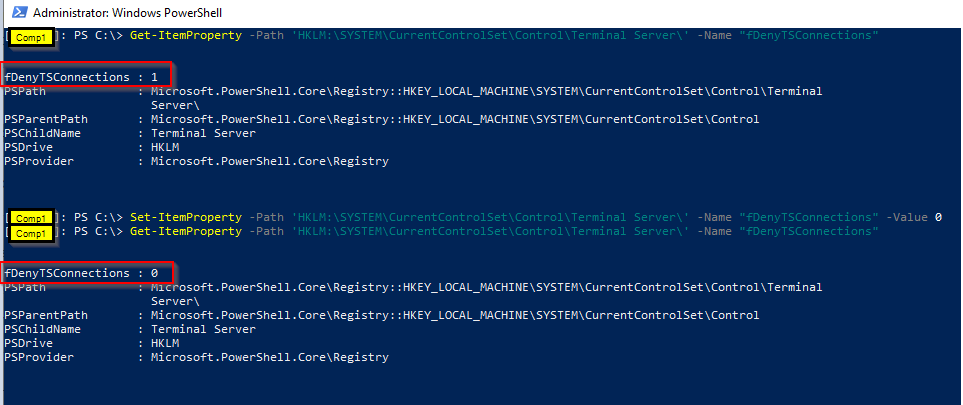 powershell enable remote desktop windows server 2019