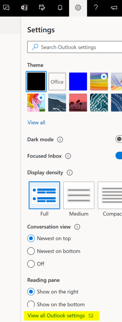 View all Outlook settings